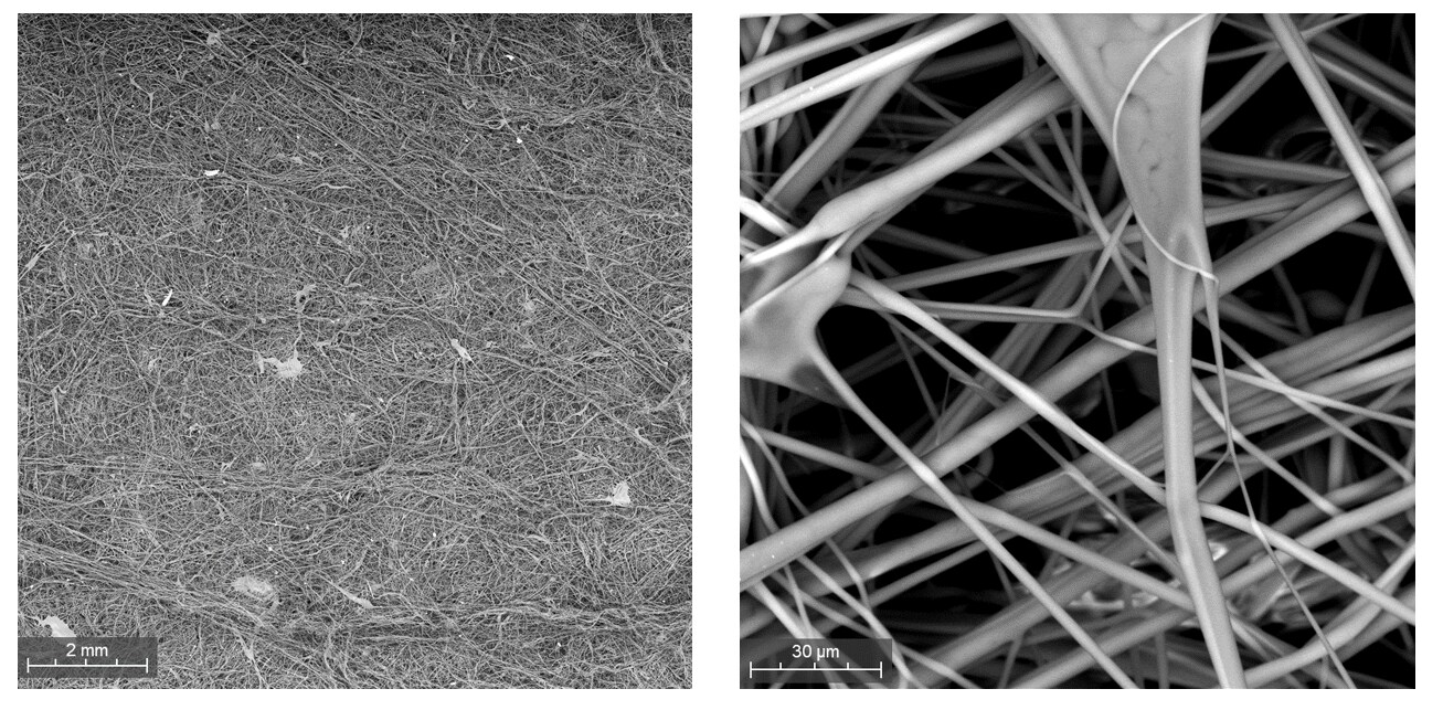 Nonwoven fabric imaged with SEM Nonwoven fabric imaged with SEM