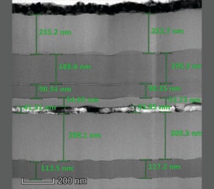 Process metrology cross-sectional TEM image of display backplane stack