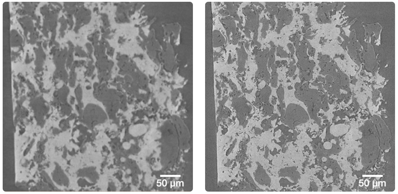 Comparison of conventional (800 nm) versus NEW x-ray source (400 nm) resolution.