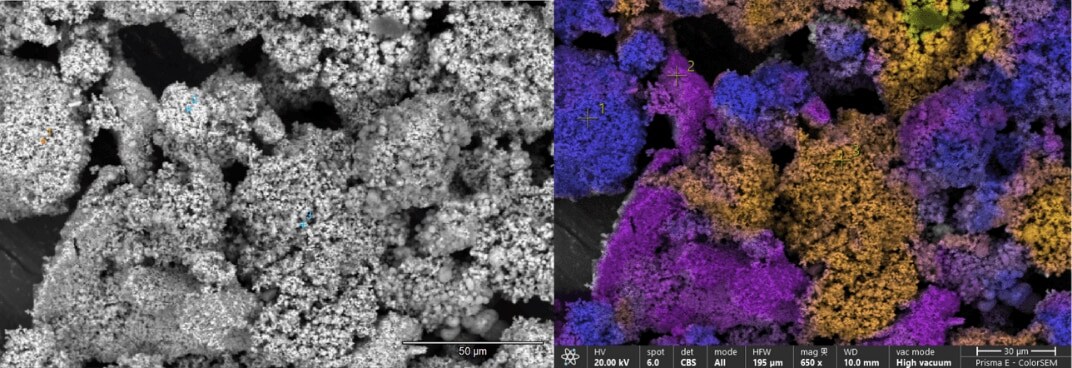 SEM EDS analysis of copper-nickel-zinc (Cu-Ni-Zn) alloy precursor