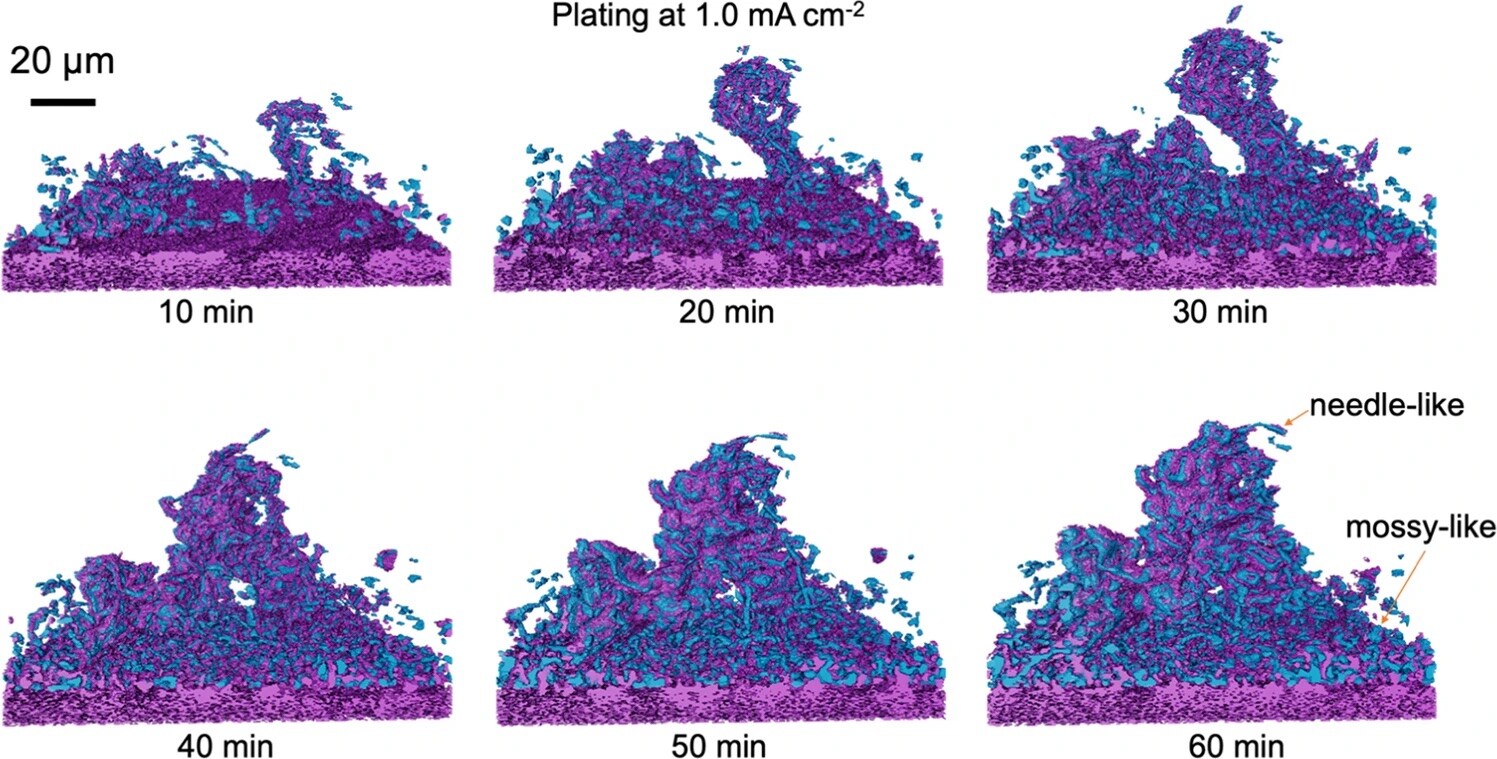 Evolution of lithium microstructure formed during battery cycling