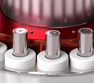 new Tesla li-ion Batteries 4680 manufacturing, high energy cylindrical accumulators, Mass production line, power and energy for electric vehicles, advanced technology and innovation, 3d render