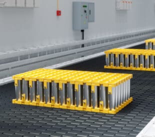 Close-up View Of Lithium-ion Batteries On Production Line