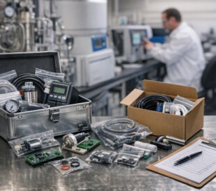 lab area with spare parts laid out