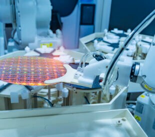 Silicon Wafers and Microcircuits with Automation system control application on automate robot arm