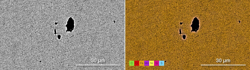 SEM EDS microstructure analysis of a steel inclusion obtained with the Axia ChemiSEM.