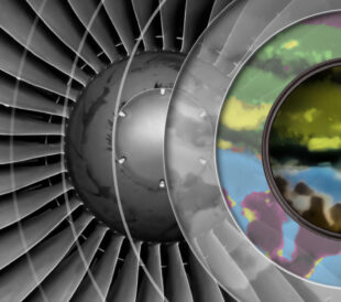 Close-up of aircraft engine