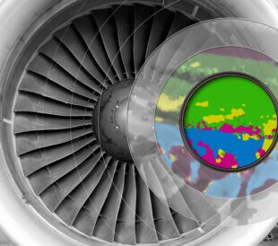 Close-up of aircraft engine