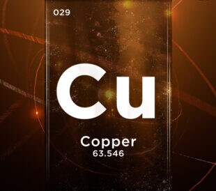 Copper (Cu) symbol chemical element of the periodic table, 3D animation on atom design background