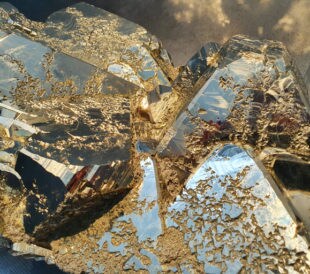 Pyrite (fool's gold) close-up image of the iron sulfid mineral.