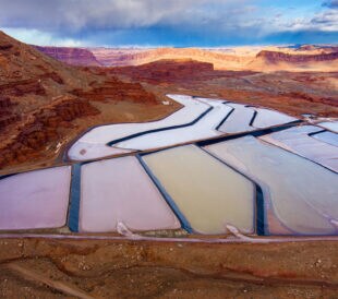 potash evaporation ponds at mining site