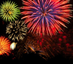 Cluster of colorful Fourth of July fireworks