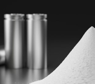 Pile of lithium-rich salt material from deposits for Li-Ion battery manufacturing in EV industry, Lithium hexafluorophosphate extract from rechargeable energy cell in recycling process 3D illustration