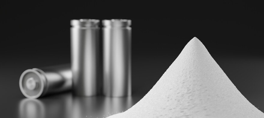 Pile of lithium-rich salt material from deposits for Li-Ion battery manufacturing in EV industry, Lithium hexafluorophosphate extract from rechargeable energy cell in recycling process 3D illustration