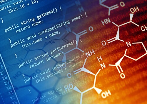 Program code and chemical formula. Image: isak55/Shutterstock.com