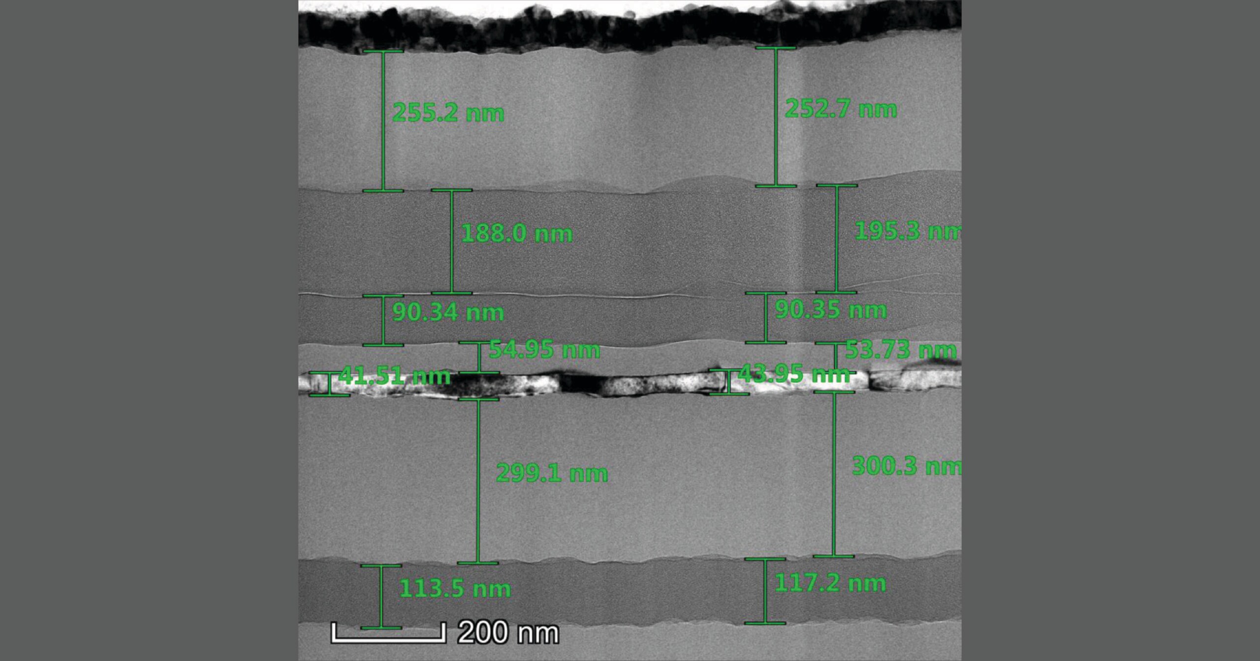 Process metrology cross-sectional TEM image of display backplane stack