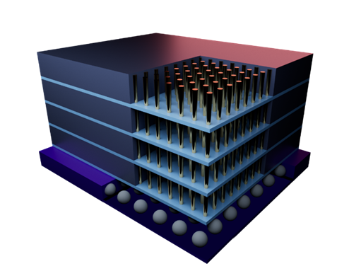 Semiconductor packaging consisting of a stack of multiple chips integrated using TSVs