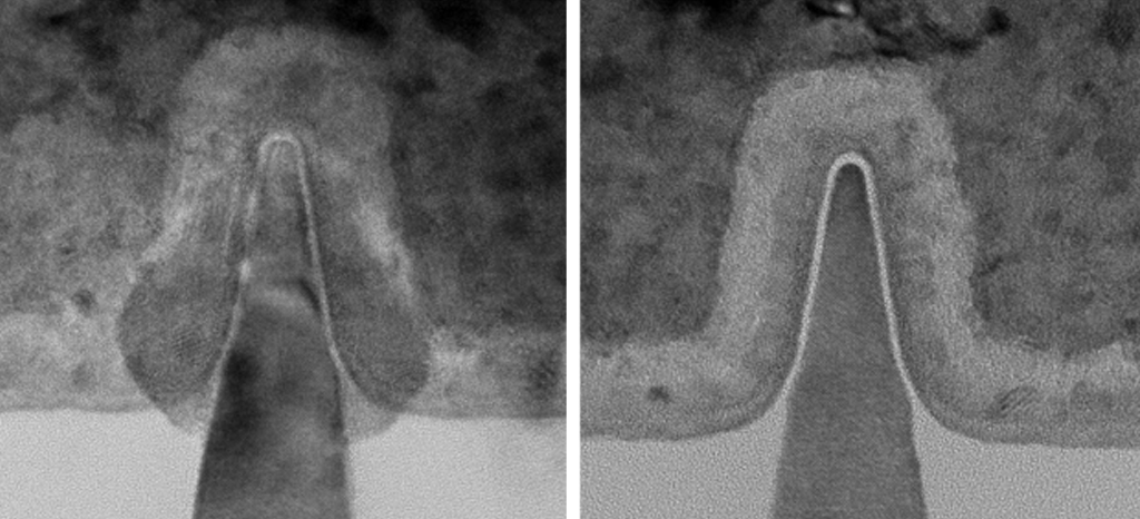 Impact of cut placement accuracy: Off-center vs. centered fin structure in gate.
