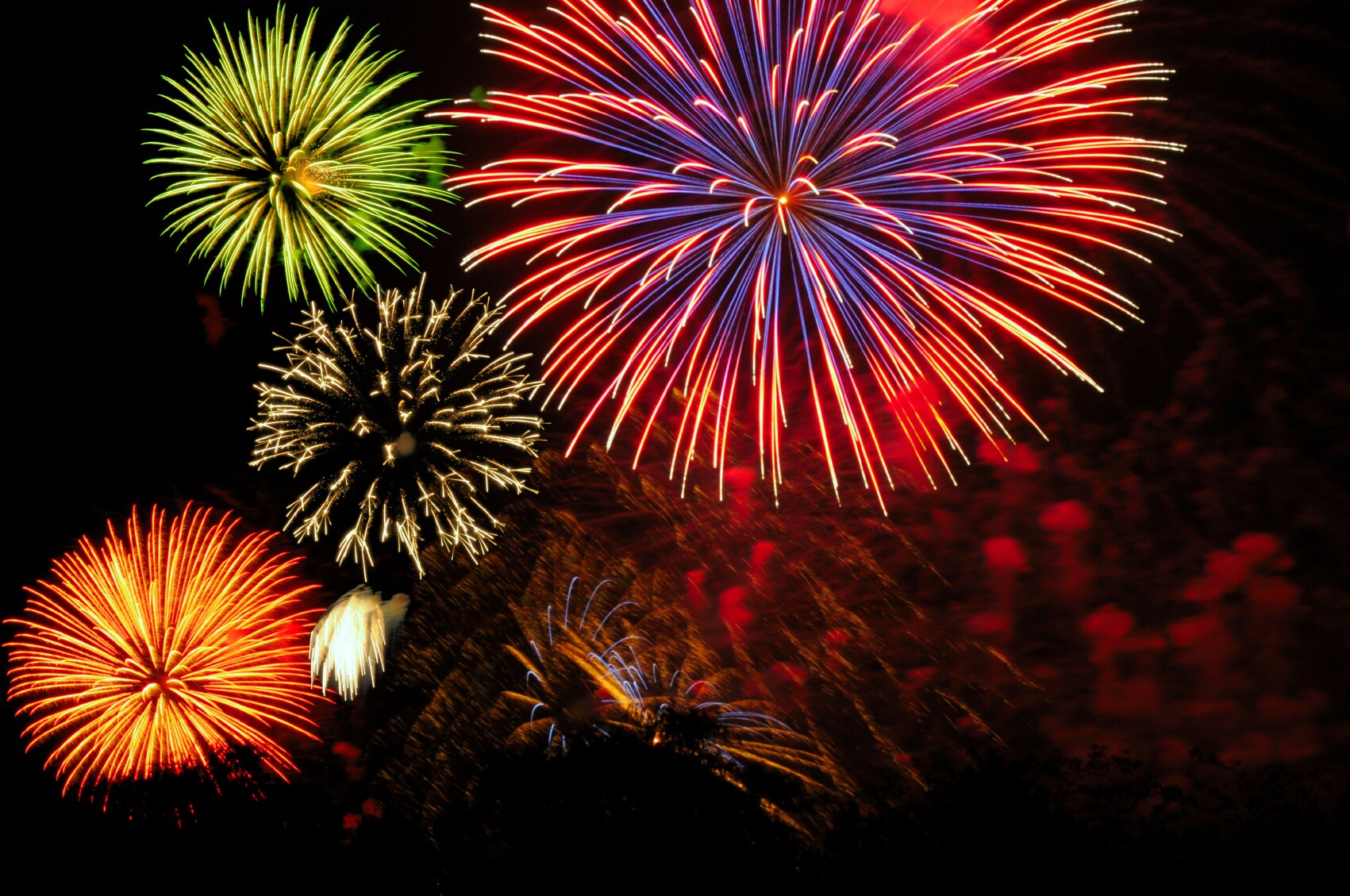 Cluster of colorful Fourth of July fireworks