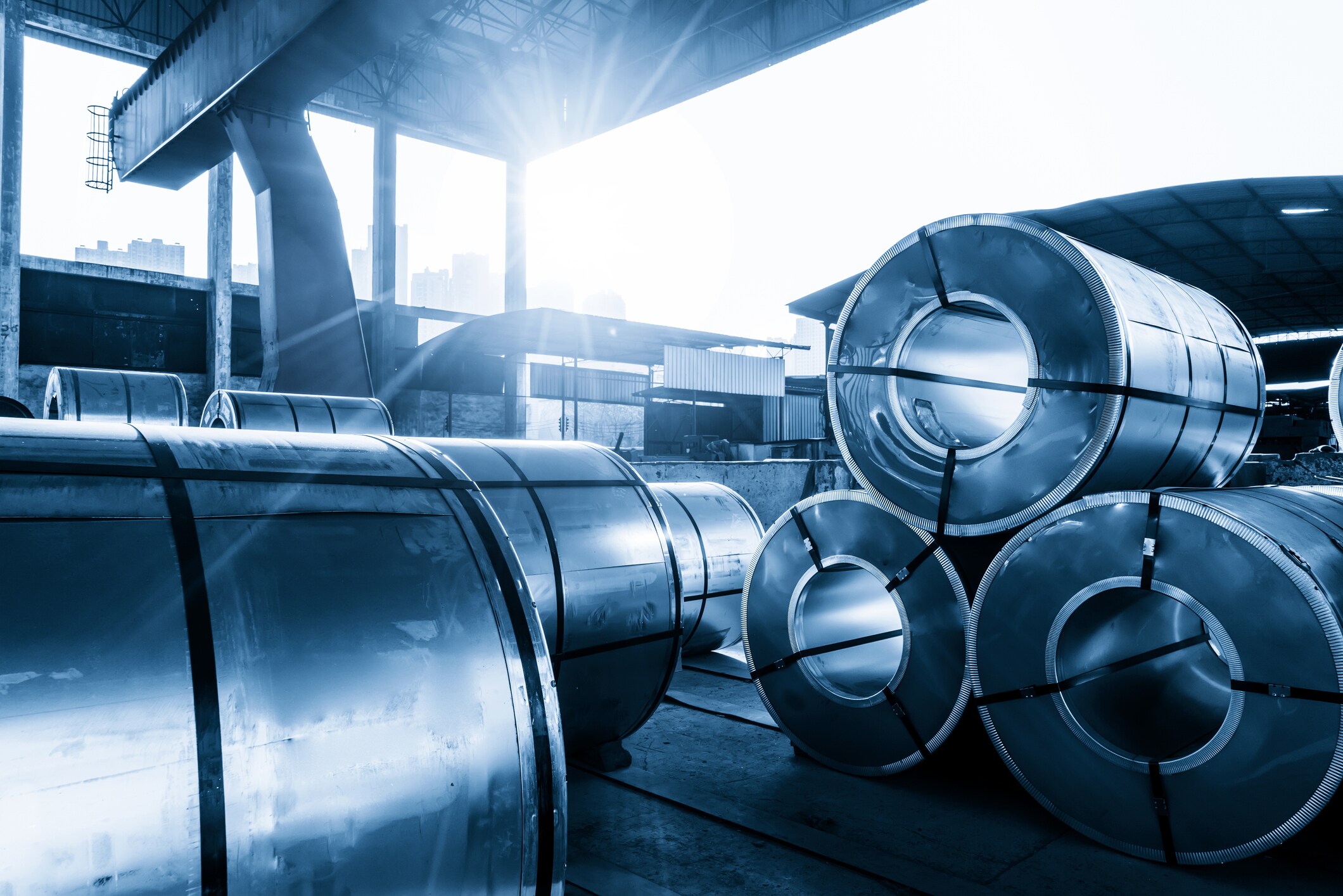 steel rolls in the warehouse, at the cargo terminal