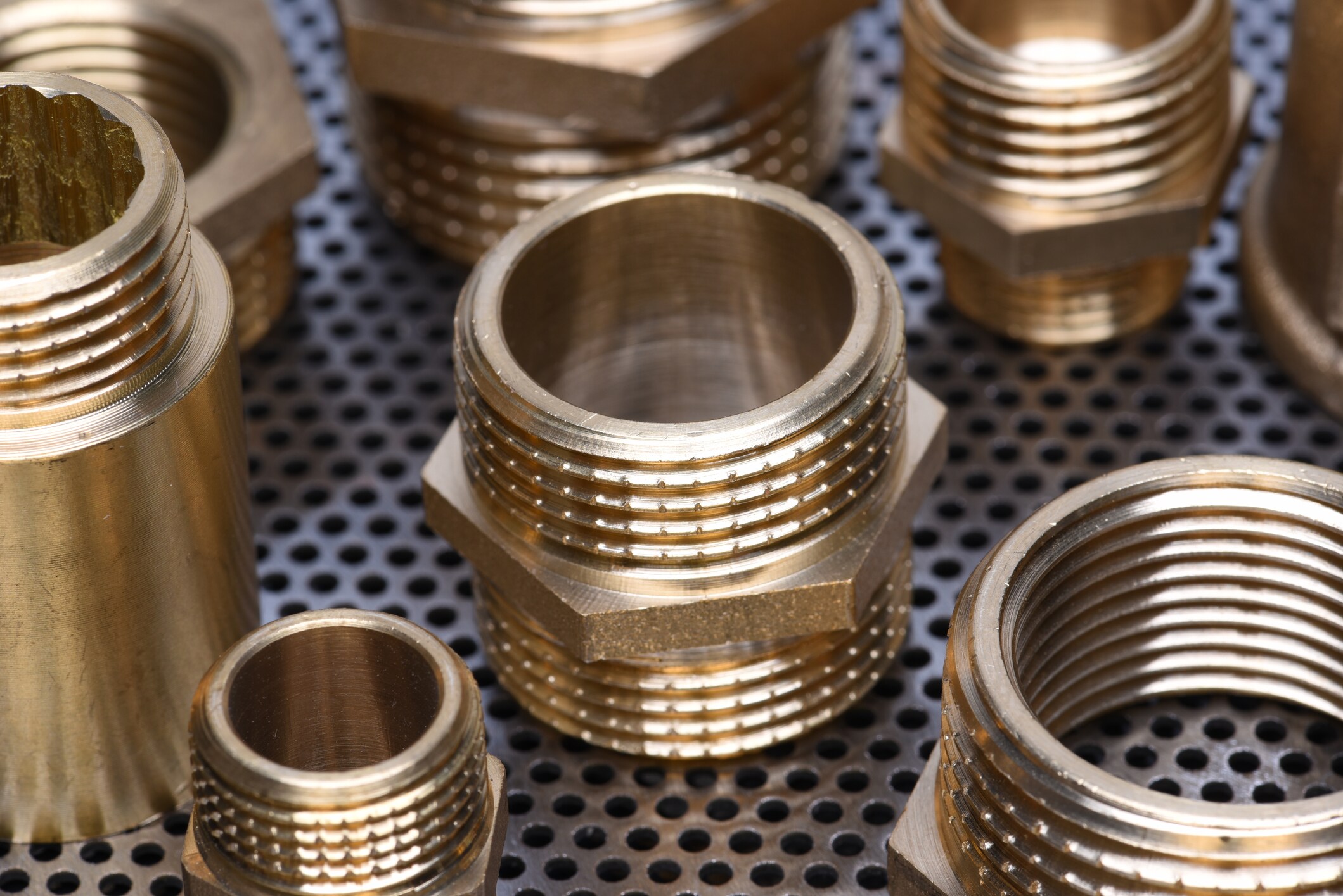 Brass Fittings for Water and Gas on Metal Surface