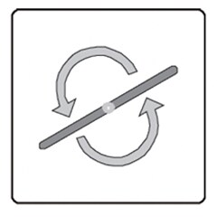 Rotating mixer mode: rotating/orbital Schematic of rotation with two arrows bent and pointing at one another’s ends with a surface in between