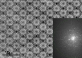 Scanning transmission electron microscopy image of a metal organic framework. Scanning transmission electron microscopy image of a metal organic framework.