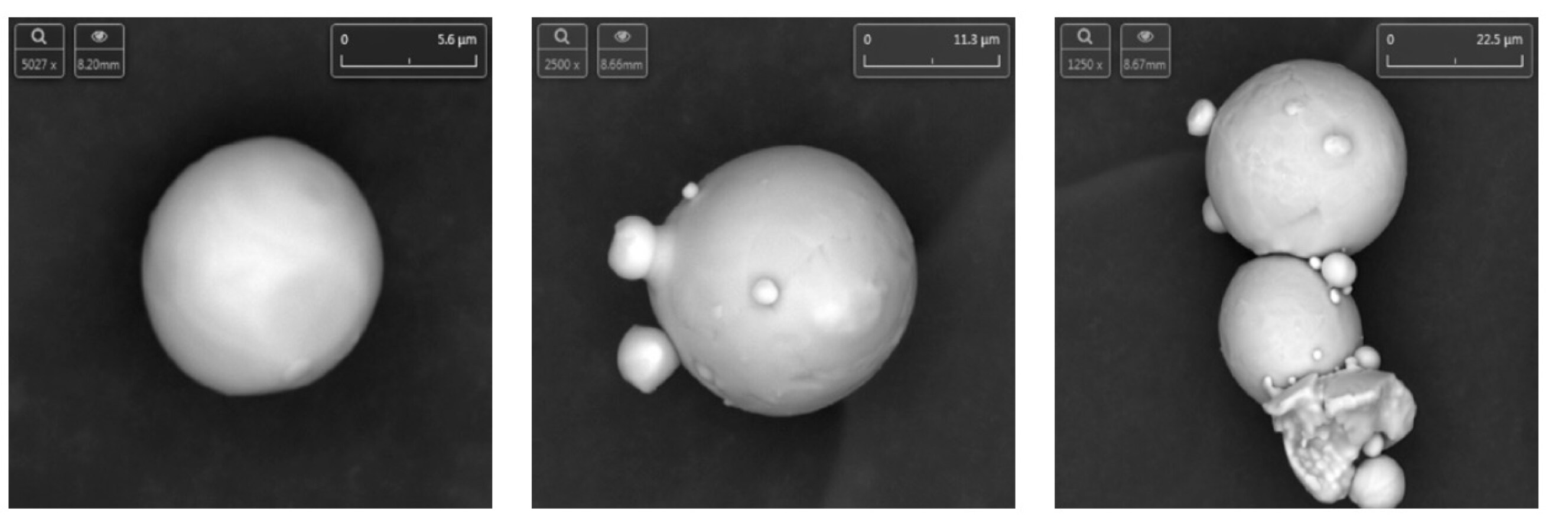 Spherical, satellite, and deformed metal powder particles Spherical, satellite, and deformed metal powder particles