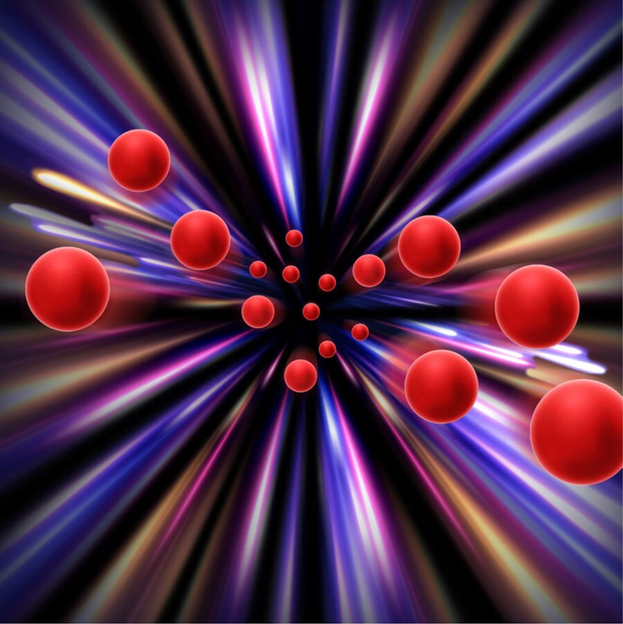 Flow Cytometry Compensation Beads Graphic of varying sizes of red spherical beads