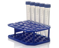 Nunc 15mL conical centrifuge tubes 5 conical bottomed centrifuge tube in a blue rack matching their blue caps