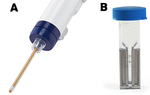 Neon NxT tip compared to a standard electroporation cuvette comparison photos