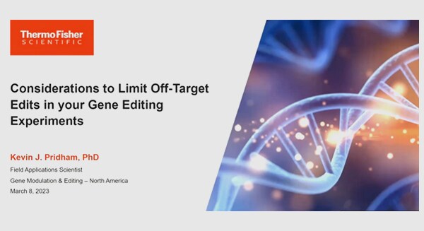 Limiting off-target edits in gene editing Screenshot showing the webinar title slide