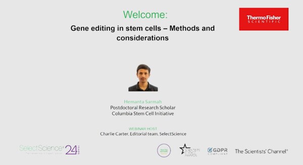 Gene editing in stem cells Screenshot showing the webinar title slide