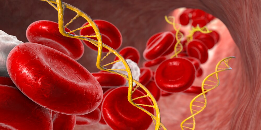 Graphic image depicting cell-free DNA circulating in the blood stream Graphic image depicting cell-free DNA circulating in the blood stream