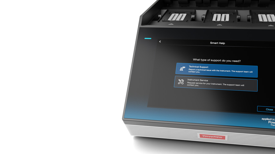 PowerFlex 3 x 32-well thermal cycler Image showing smart help instrument troubleshooting