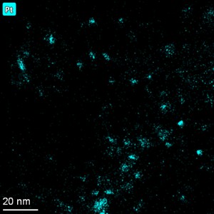 Platinum nanoparticles and cobalt nanoparticles, used to improve catalytic efficiency, imaged with high resolution EDS Platinum nanoparticles and cobalt nanoparticles, used to improve catalytic efficiency, imaged with high resolution EDS