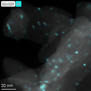 Platinum nanoparticles and cobalt nanoparticles, used to improve catalytic efficiency, imaged with high resolution EDS Platinum nanoparticles and cobalt nanoparticles, used to improve catalytic efficiency, imaged with high resolution EDS