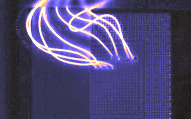 Ohmic short detection, showing wires soldered to a device. Ohmic short detection, showing wires soldered to a device.