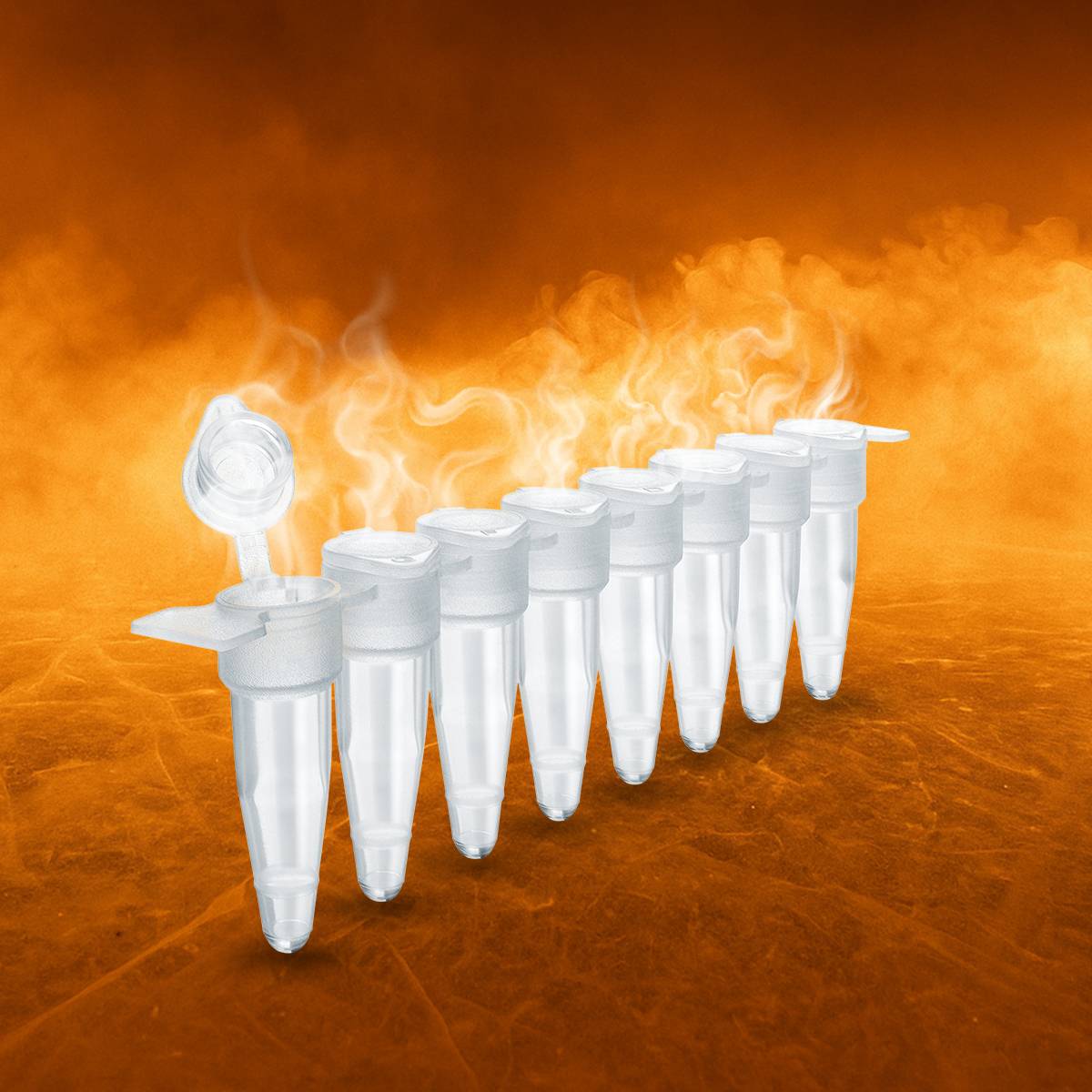 Air-drying enzymes Strip vials against a fiery background in the air-drying heating process