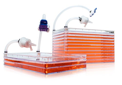 Two Nunc Closed Cell Factory systems with tubing assemblies Two Nunc Closed Cell Factory systems with tubing assemblies