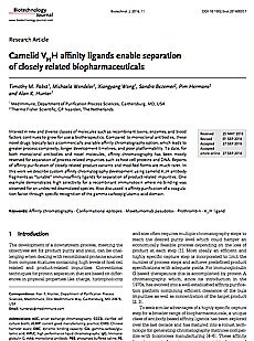 Cover of scientific publication discussing Camelid VHH affinity ligands. Cover of scientific publication discussing Camelid VHH affinity ligands.