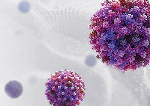 Artist's rendition of adeno-associated viruses Artist's rendition of adeno-associated viruses as part of gene therapy manufacturing