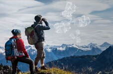 Two hikers brave rough terrain Two hikers brave rough terrain