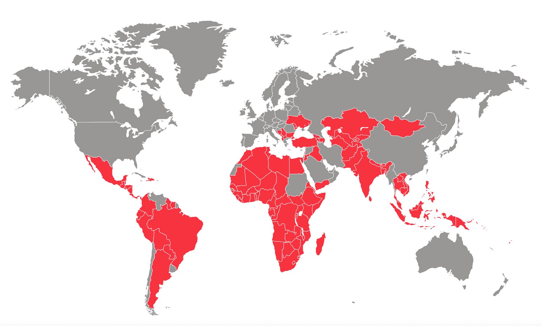 Global Health Map Global map highlighting countries that have benefitted from GHE outreach