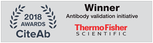 Thermo Fisher Scientific很荣幸通过我们的抗体验证活动获得此奖项 Thermo Fisher Scientific荣获2018年CiteAb“抗体验证创新奖”
