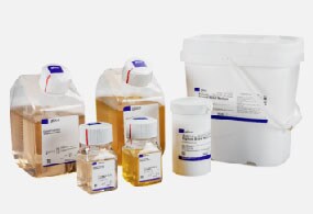 Gibco Diploid Serum-Reduced Medium group of diploid products in various media bottles and buckets