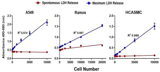 CyQUANT LDH细胞毒性试验 结果显示在各种细胞类型中,裂解液都比水溶液增加了LDH释放
