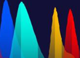 Panel design and multicolor flow cytometry information green, blue, red, yellow and pink color laser lights intersecting at multiple points