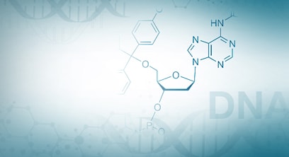 DNA amidites DNA amidite structure on teal background