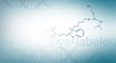 Dye-labeled amidites Dye-labeled amidite structure on teal background